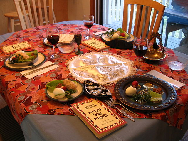 A Seder table setting
